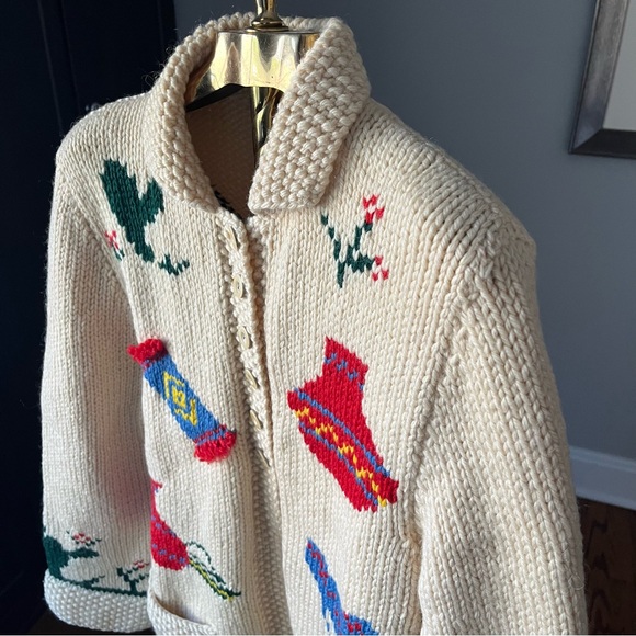 Vintage 40s 50s Mary Maxim Mexicana Cowichan Western Hand Knit Mexican cardigan - Picture 4 of 14
